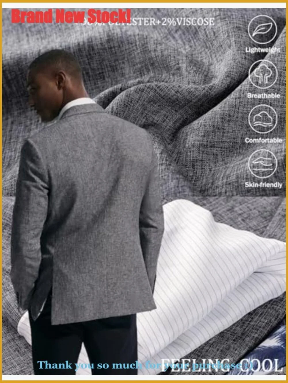 Lightweight Polyester Blend Sport Coat Blazer Slim Fit Two Button